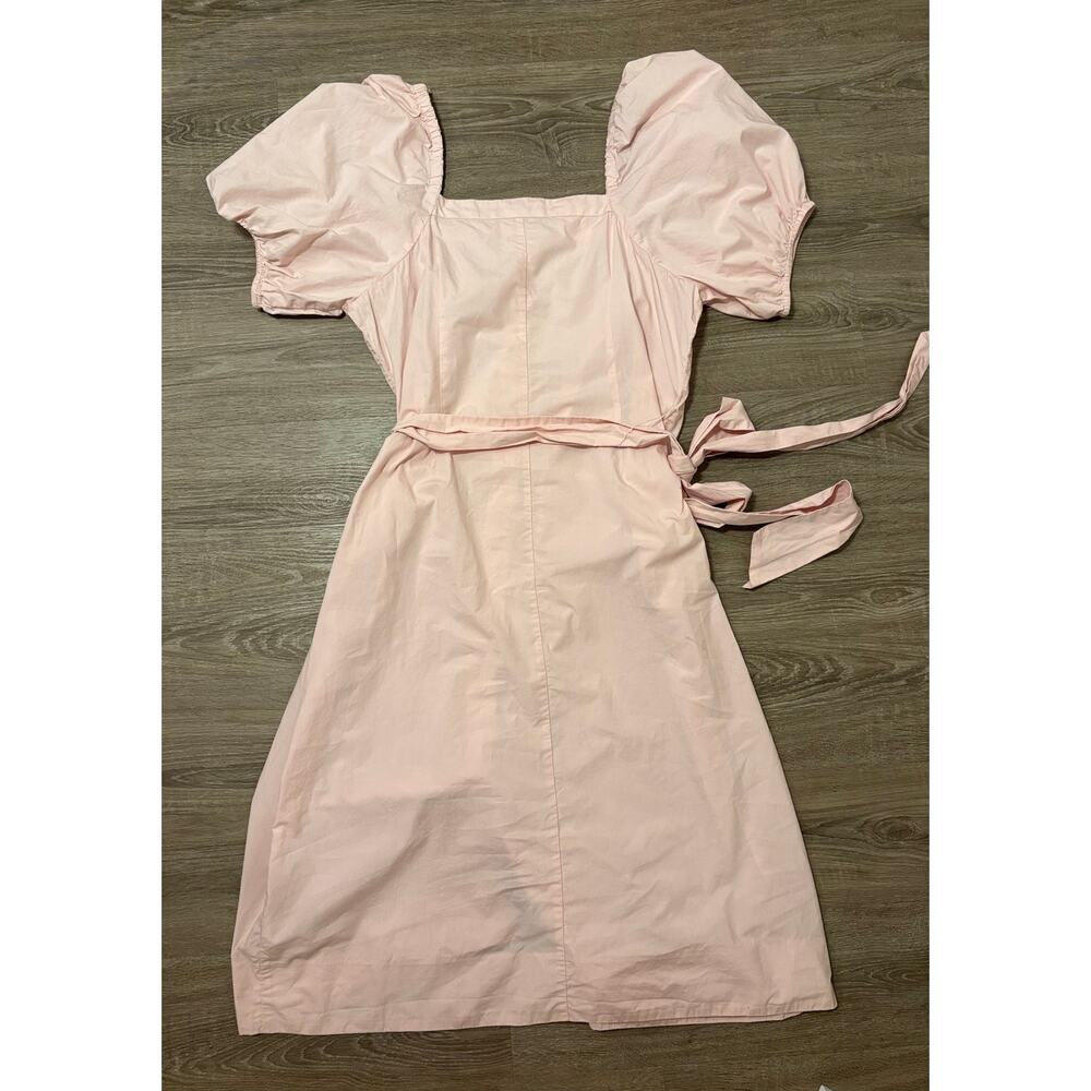 J.Crew Pink Cotton Midi Dress L Puff Sleeve Square Neck Button Front Cottagecore - Picture 13 of 16
